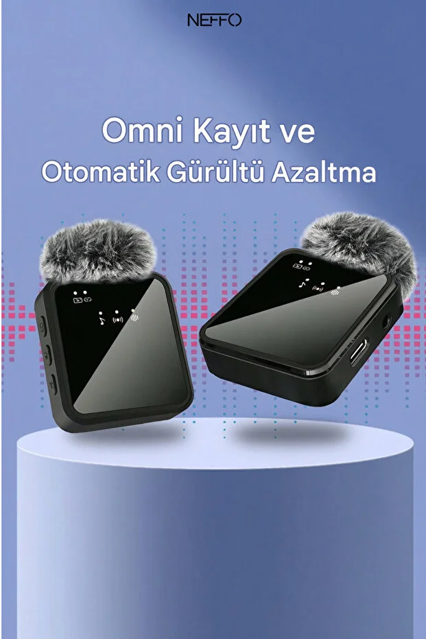  Mikrofonlu Kablosuz Yaka Mikrofonu | Tüylü Rüzgar Önleyici | 20 m Menzil | iOS Android Uyumlu